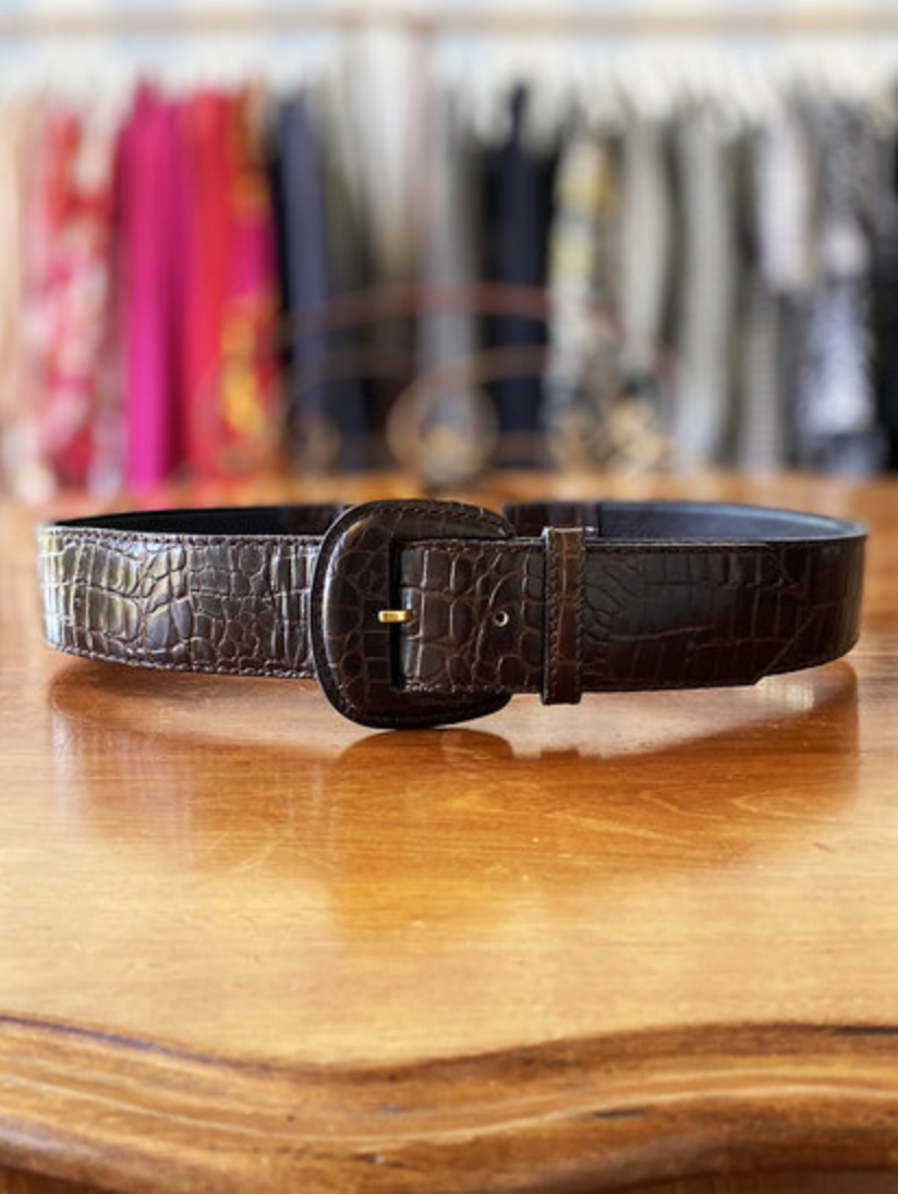 Bruine leren kroko ceintuur met vergulde details