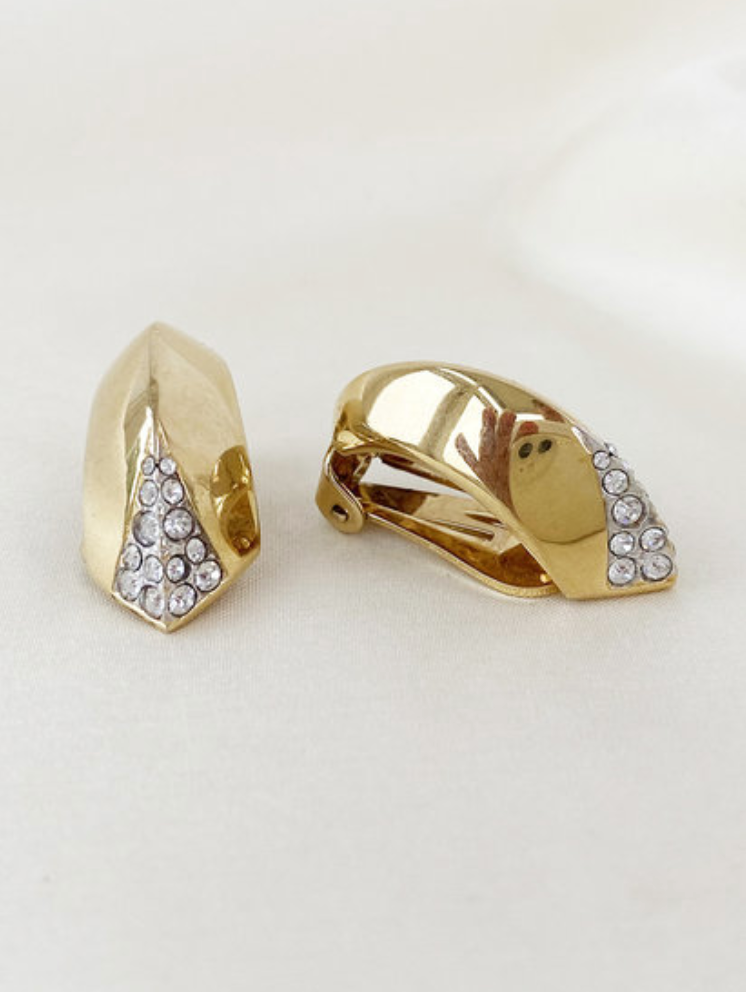 Gouden clip creolen met strass