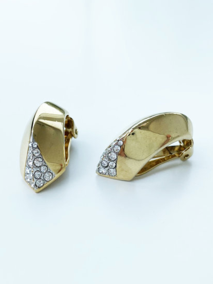 Gouden clip creolen met strass