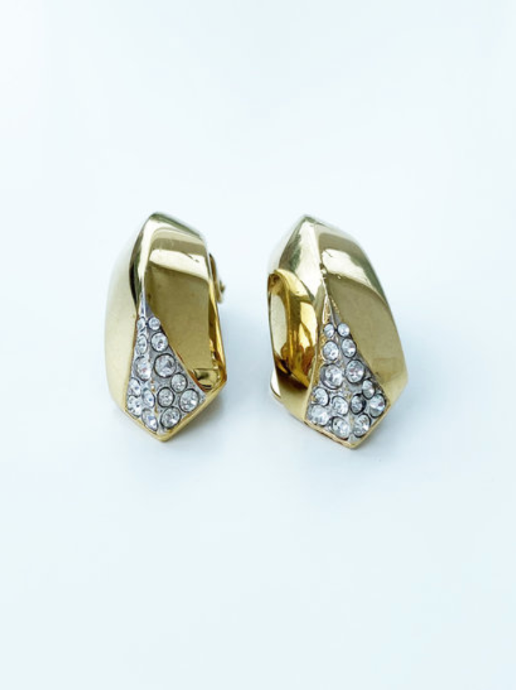 Gouden clip creolen met strass