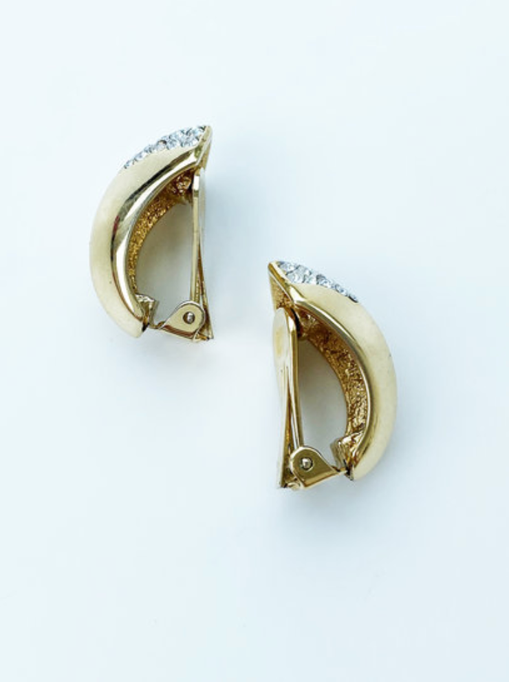 Gouden clip creolen met strass