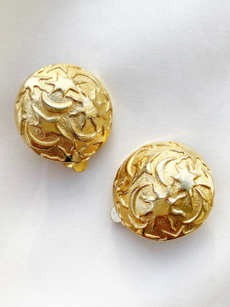 Ronde gouden sterrenhemel clip oorbellen