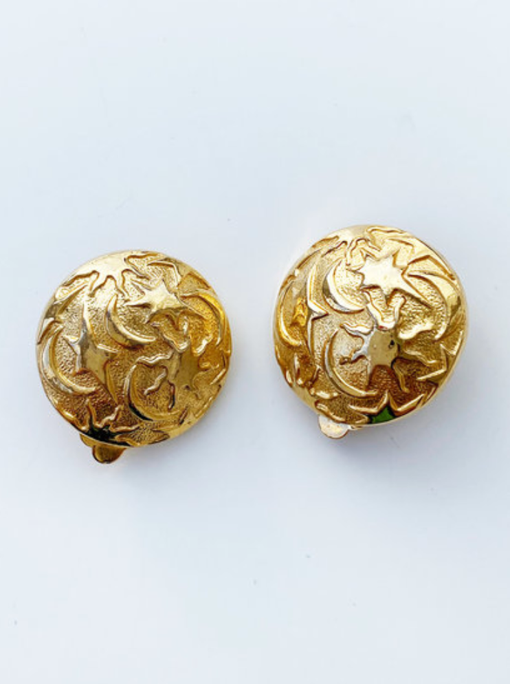 Ronde gouden sterrenhemel clip oorbellen