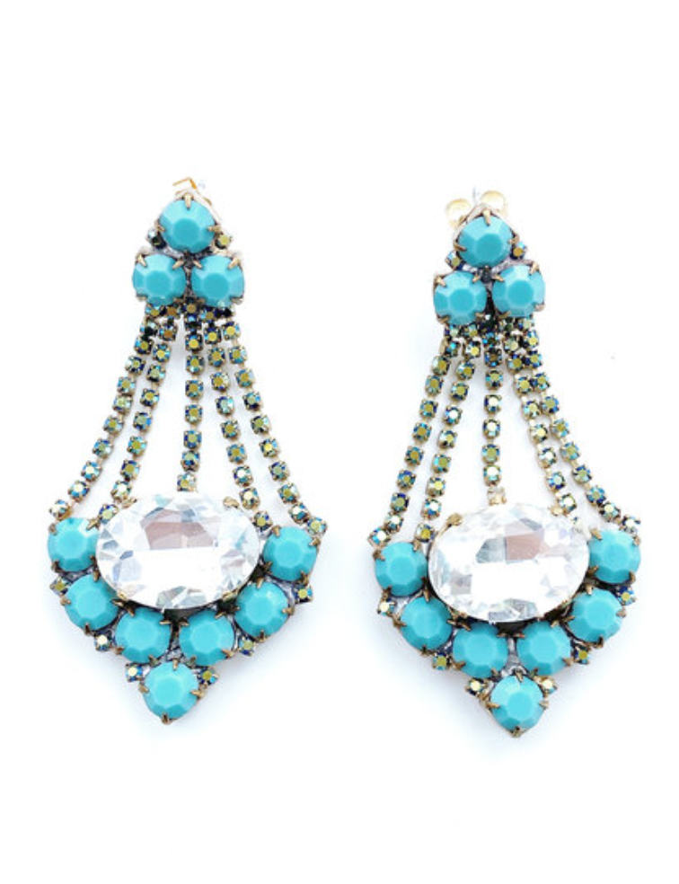 Turquoise kristalglazen 'Chandelier' oorbellen