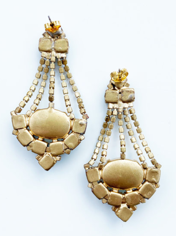 Turquoise kristalglazen 'Chandelier' oorbellen