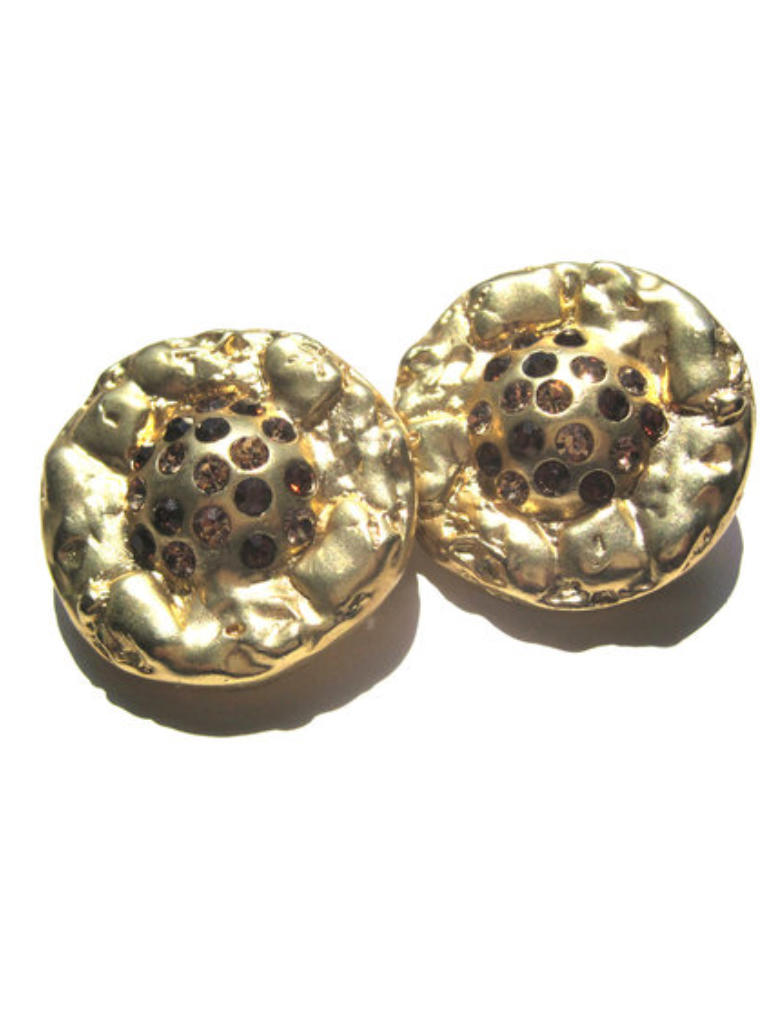 Vergulde clip oorbellen met strass