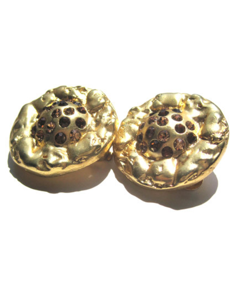 Vergulde clip oorbellen met strass