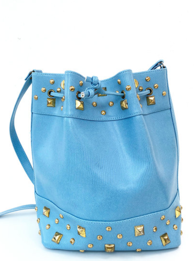 Lichtblauwe faux leren tas met studs