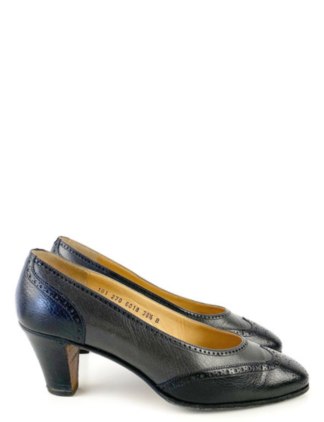 Grijs/zwarte vintage leren pumps | 38.5