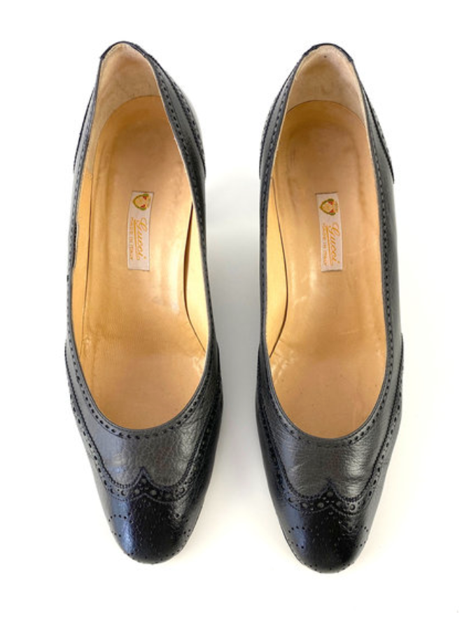 Grijs/zwarte vintage leren pumps | 38.5