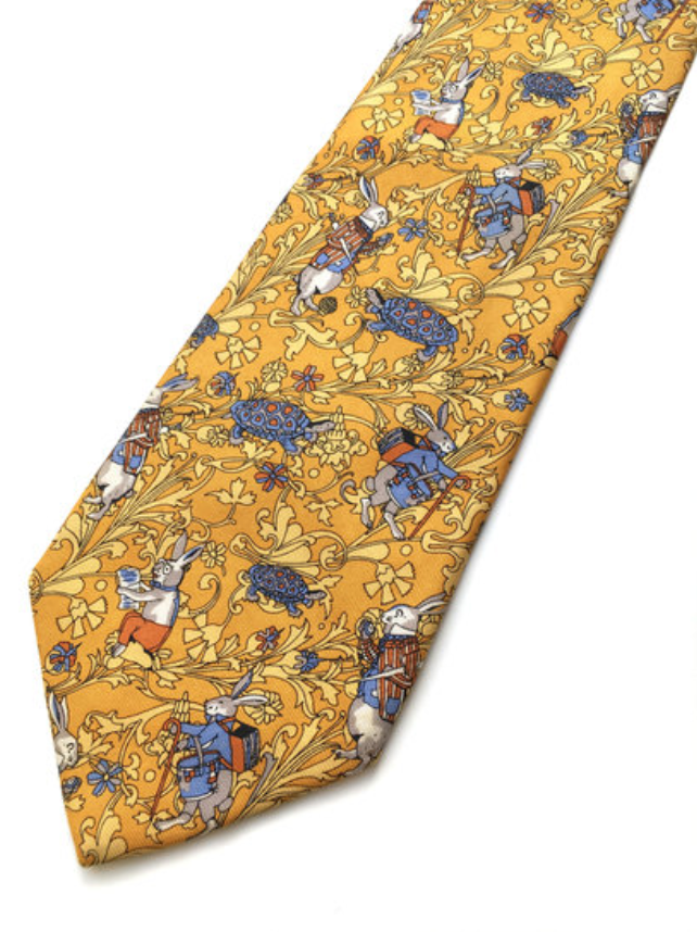 Zijden stropdas met hazen en schildpadden