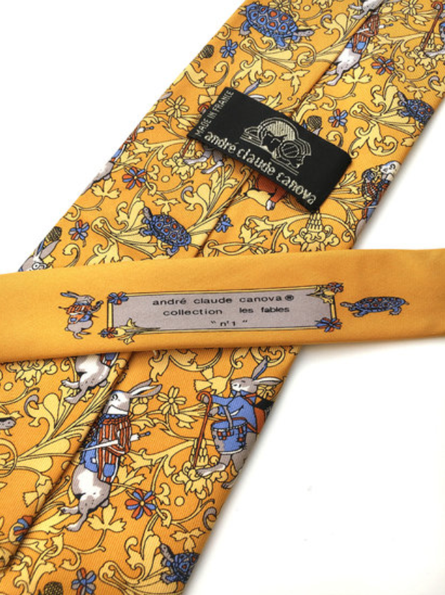 Zijden stropdas met hazen en schildpadden