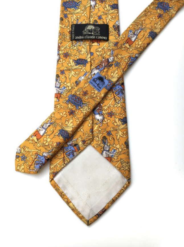 Zijden stropdas met hazen en schildpadden