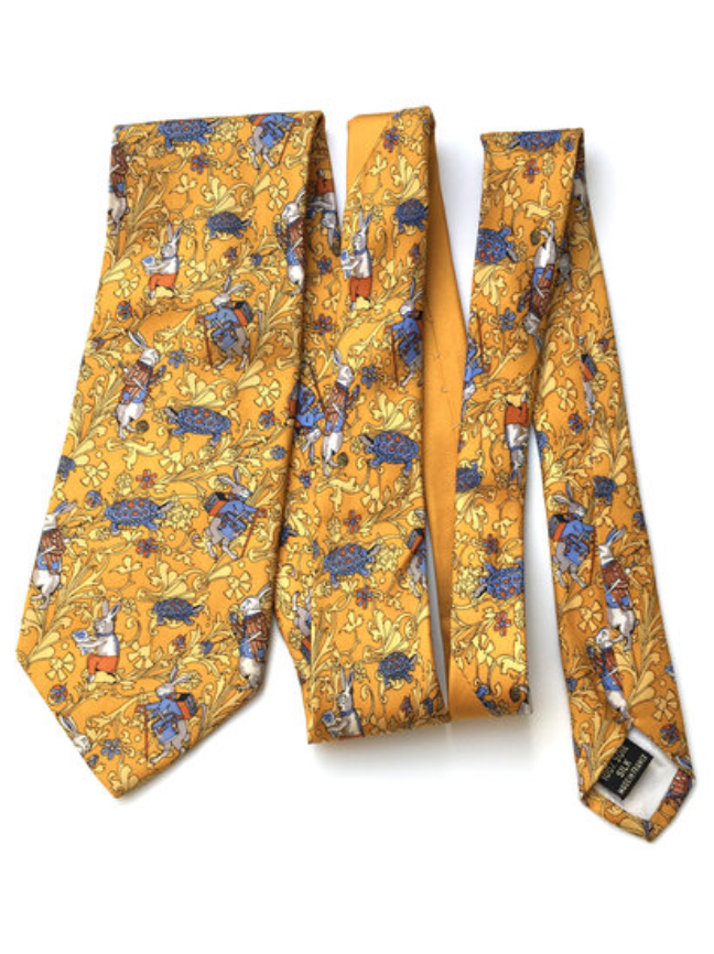 Zijden stropdas met hazen en schildpadden