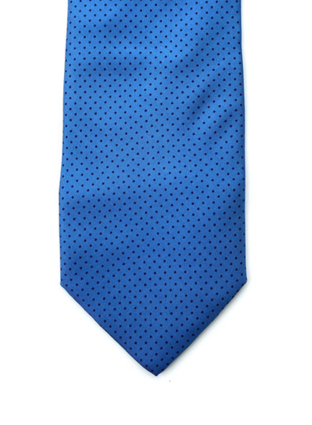 Blauwe zijden polkadot stropdas