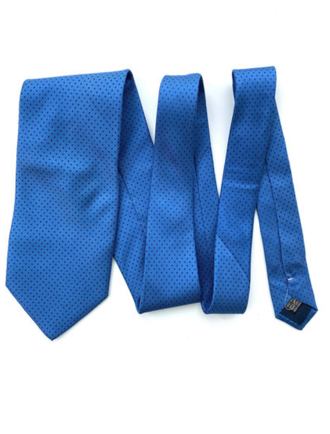Blauwe zijden polkadot stropdas