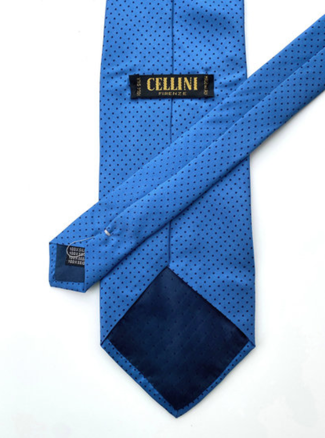 Blauwe zijden polkadot stropdas