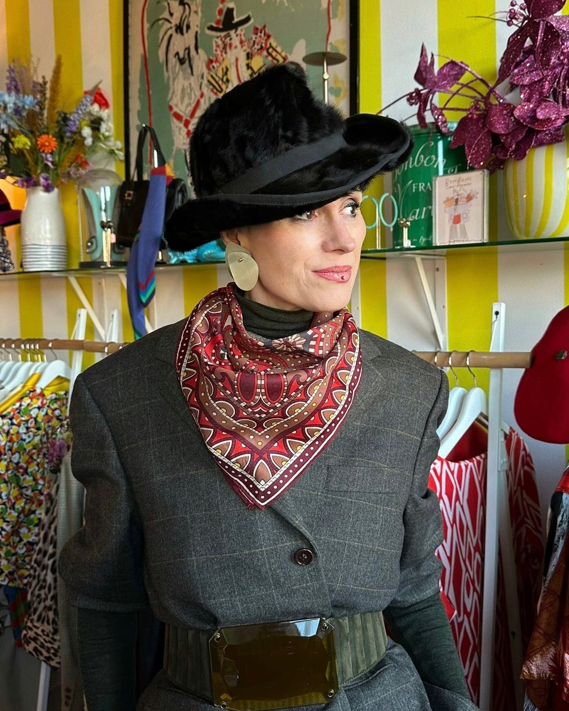 Zwarte fedora van konijnenbont